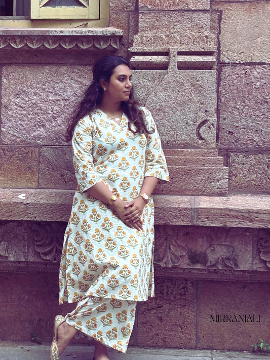 Ivory Mughal Marigold Kurta & Pants