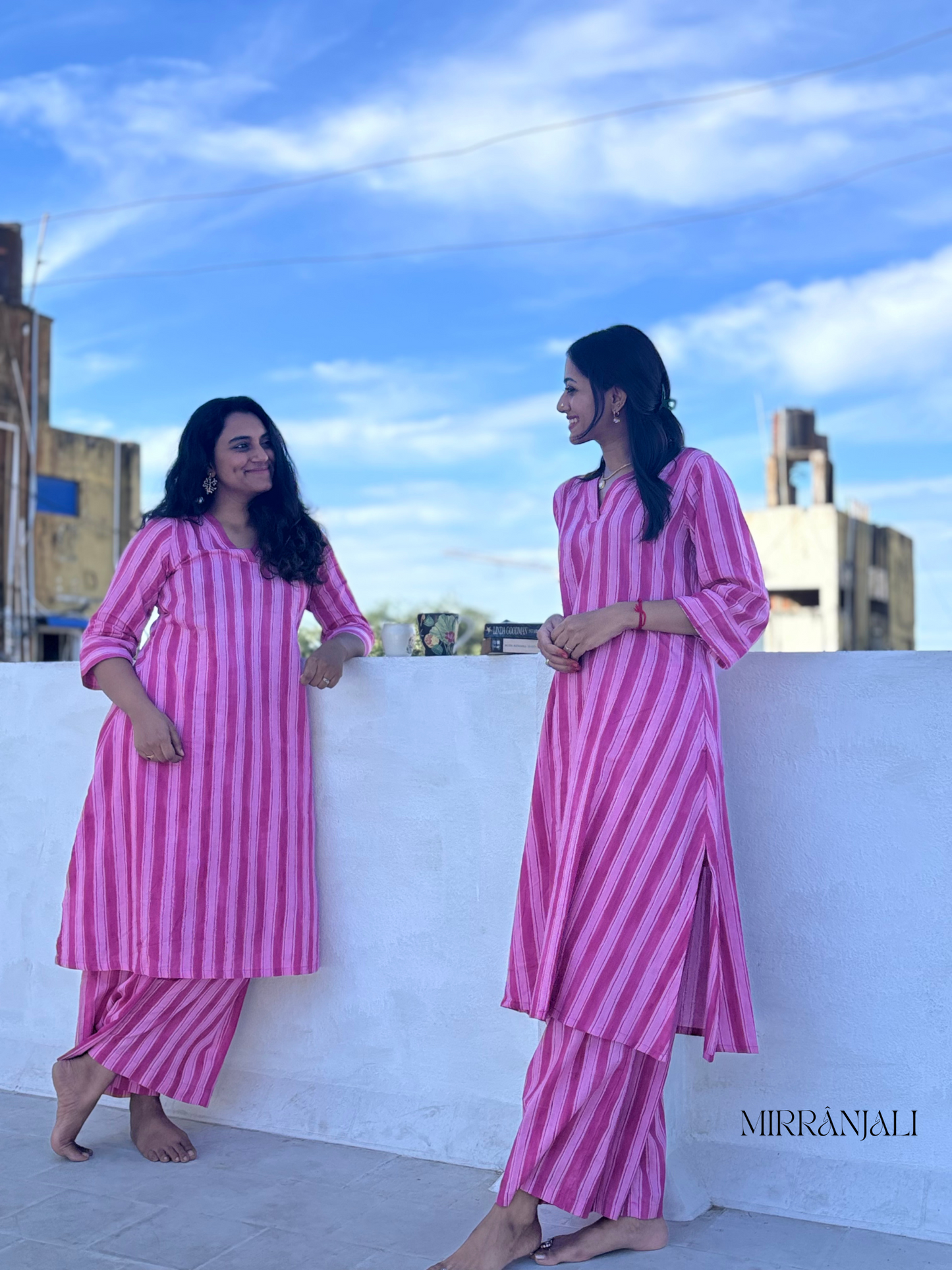 Striped Pink Flamingo Kurta & Pants