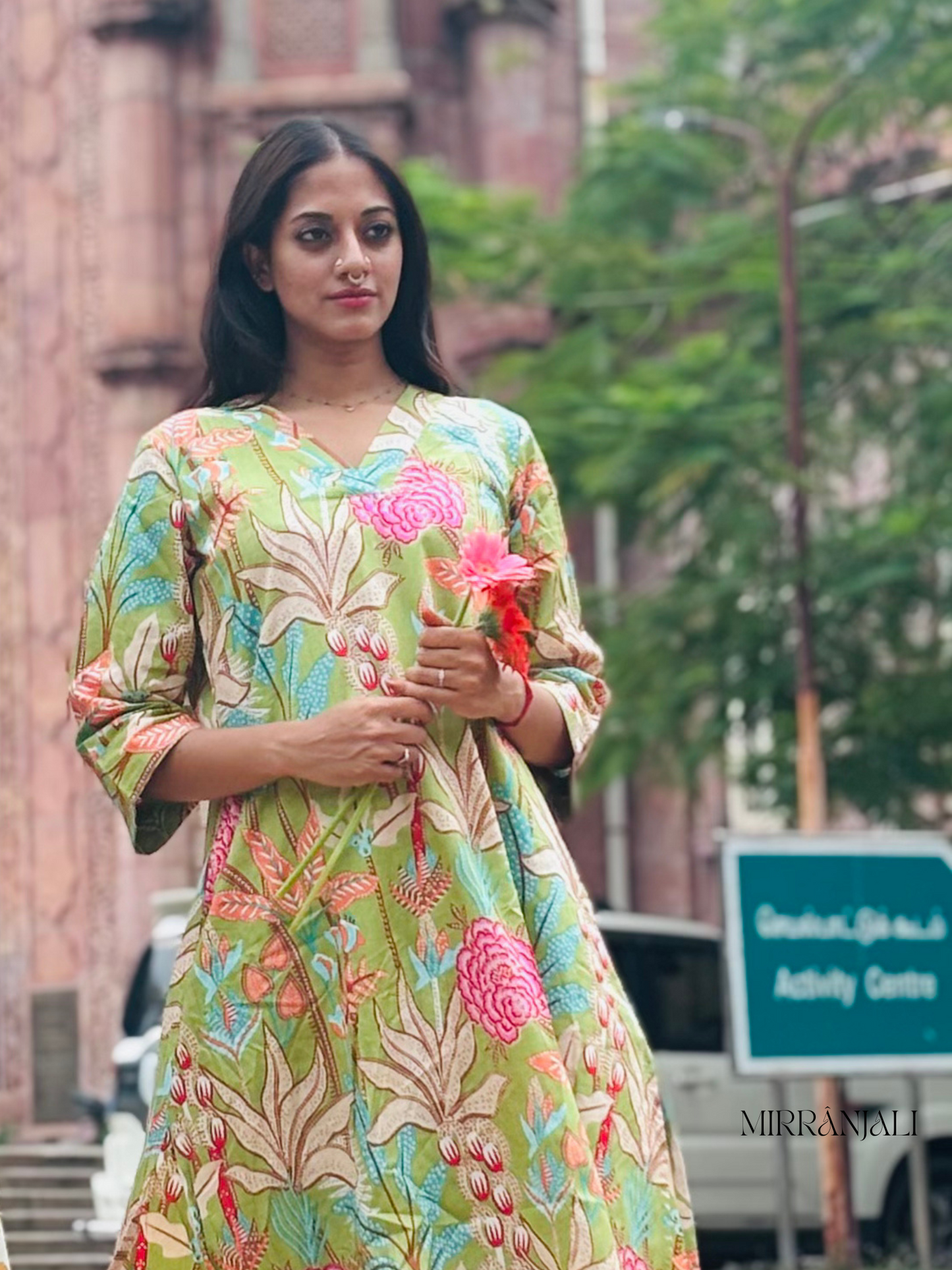 Pista Green Forest Floral Kurta & Pants