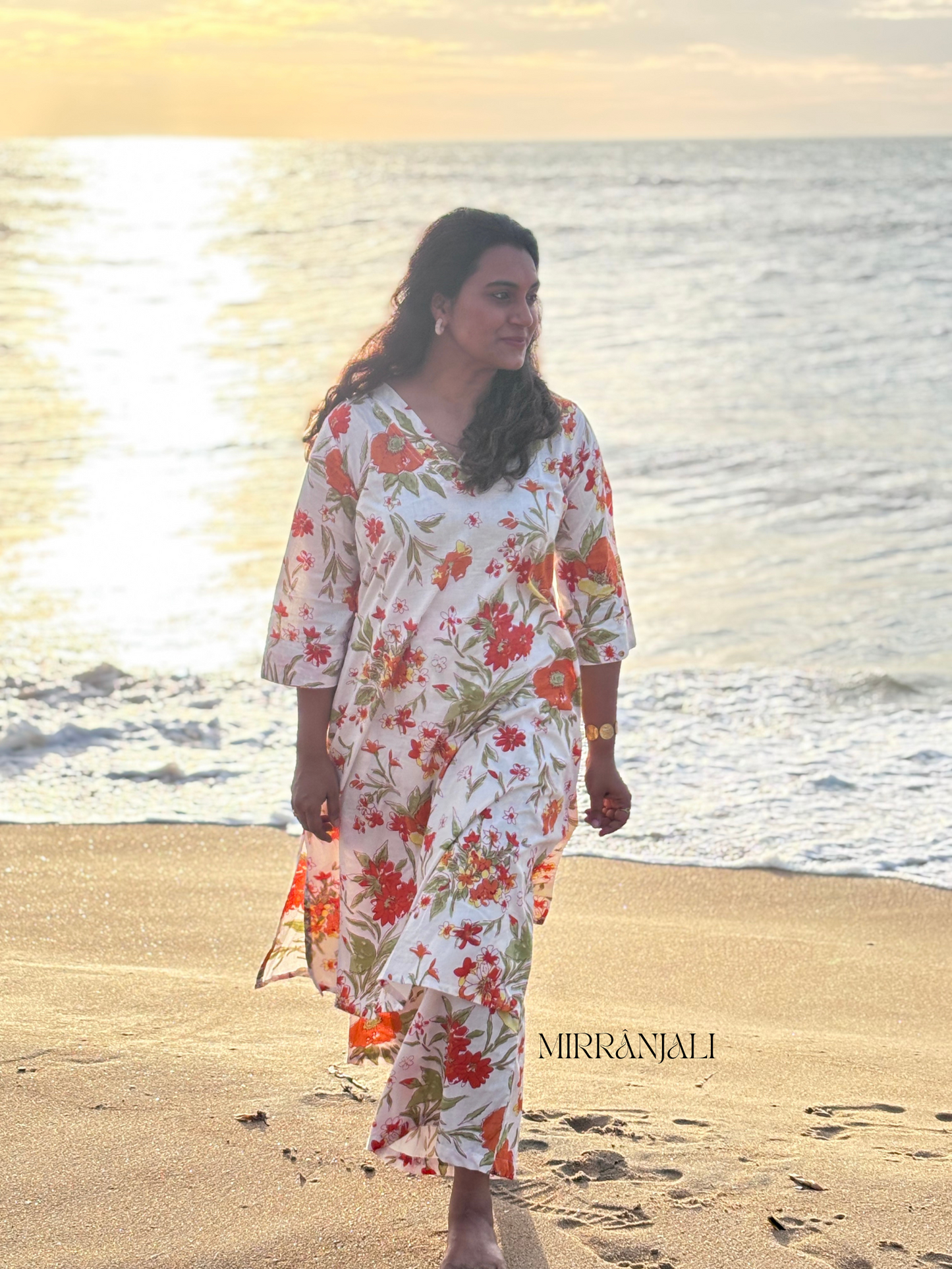 White and Orange Poppy Kurta & Pants