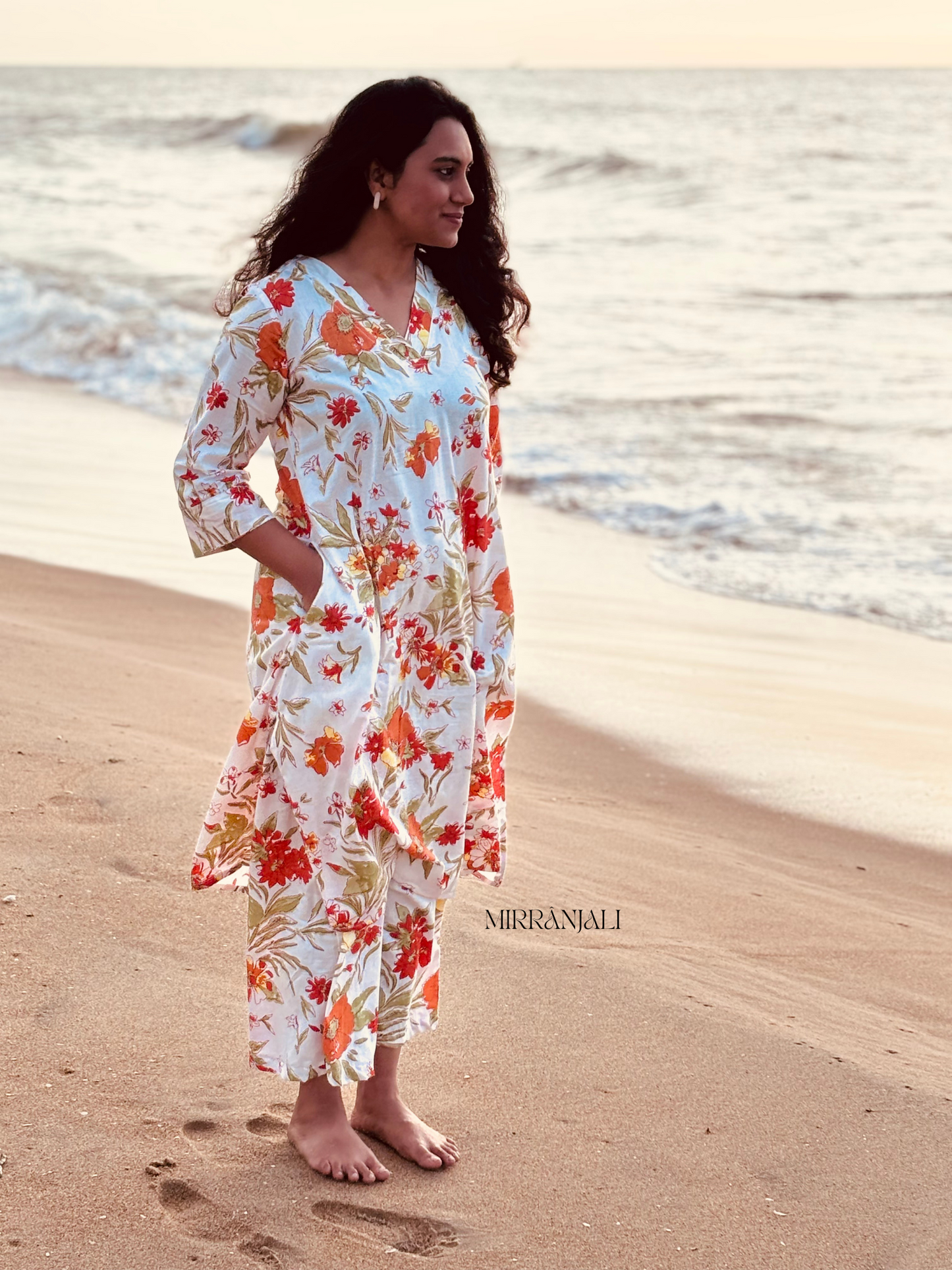 White and Orange Poppy Kurta & Pants
