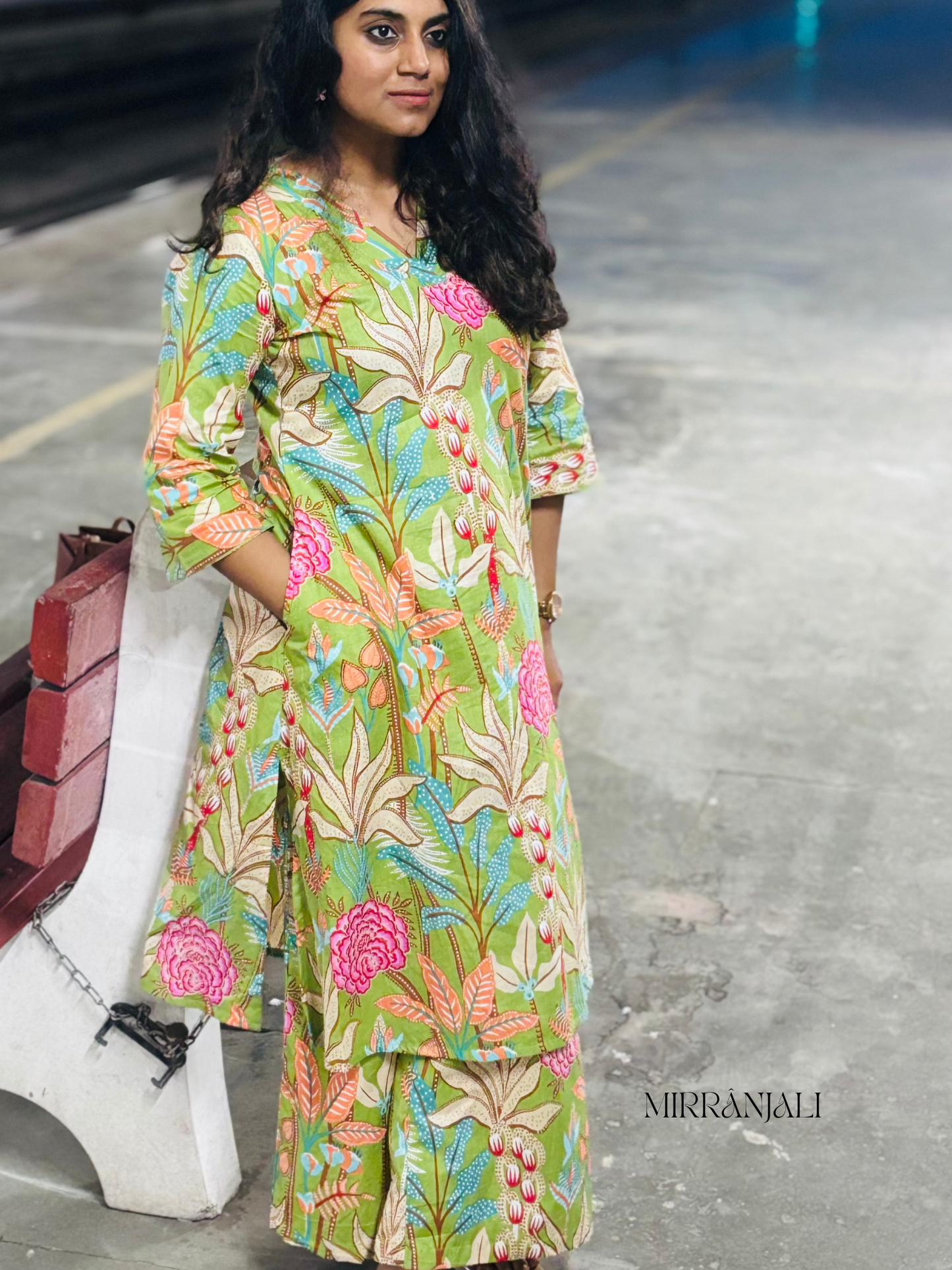 Pista Green Forest Floral Kurta & Pants