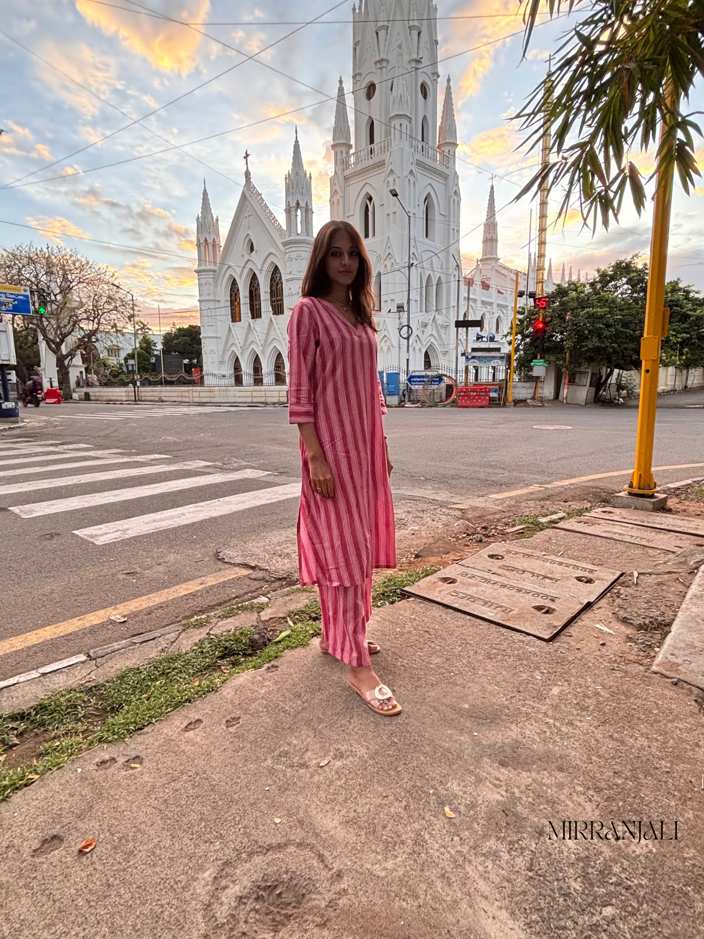 Striped Pink Flamingo Kurta & Pants