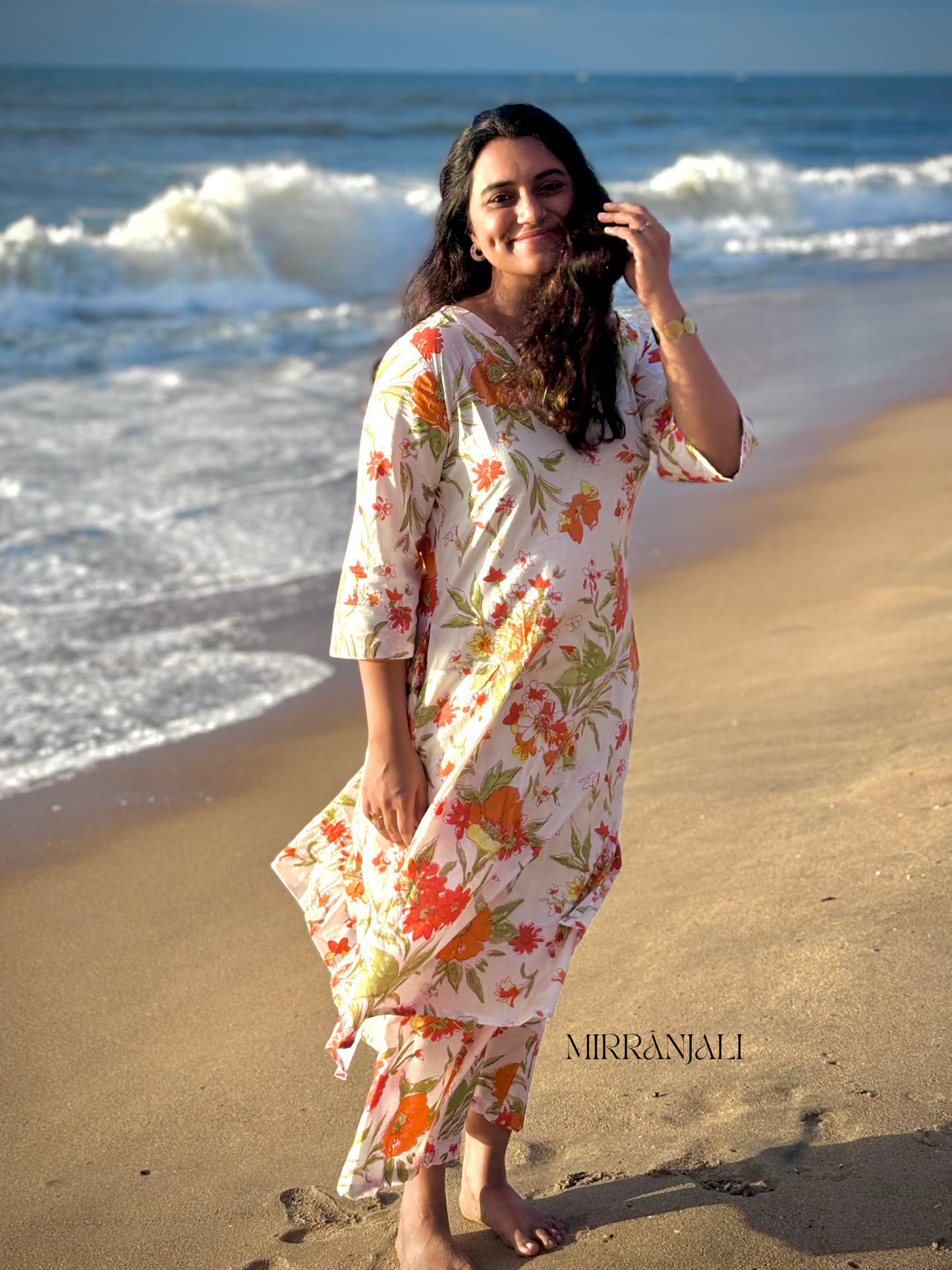 White and Orange Poppy Kurta & Pants