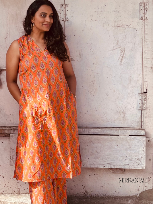 Orange & Purple Tilak Kurta & Pants