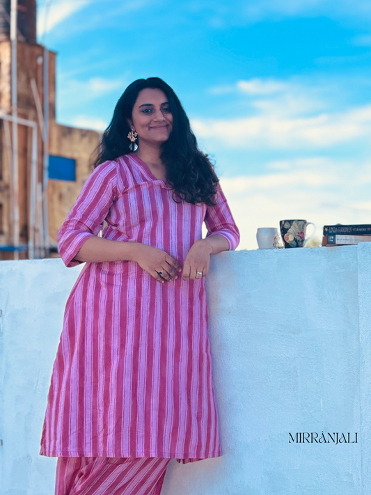 Striped Pink Flamingo Kurta & Pants